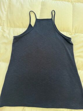 LOFT Navy Ribbed High-Neck Spaghetti Strap Tank